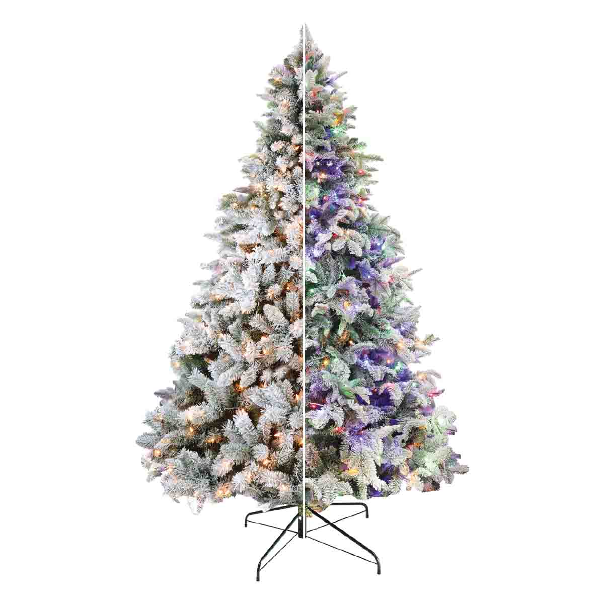 2.13m Prelit Flocked Pe/pvc Pine Tree 350l 5mm Led Dual Col