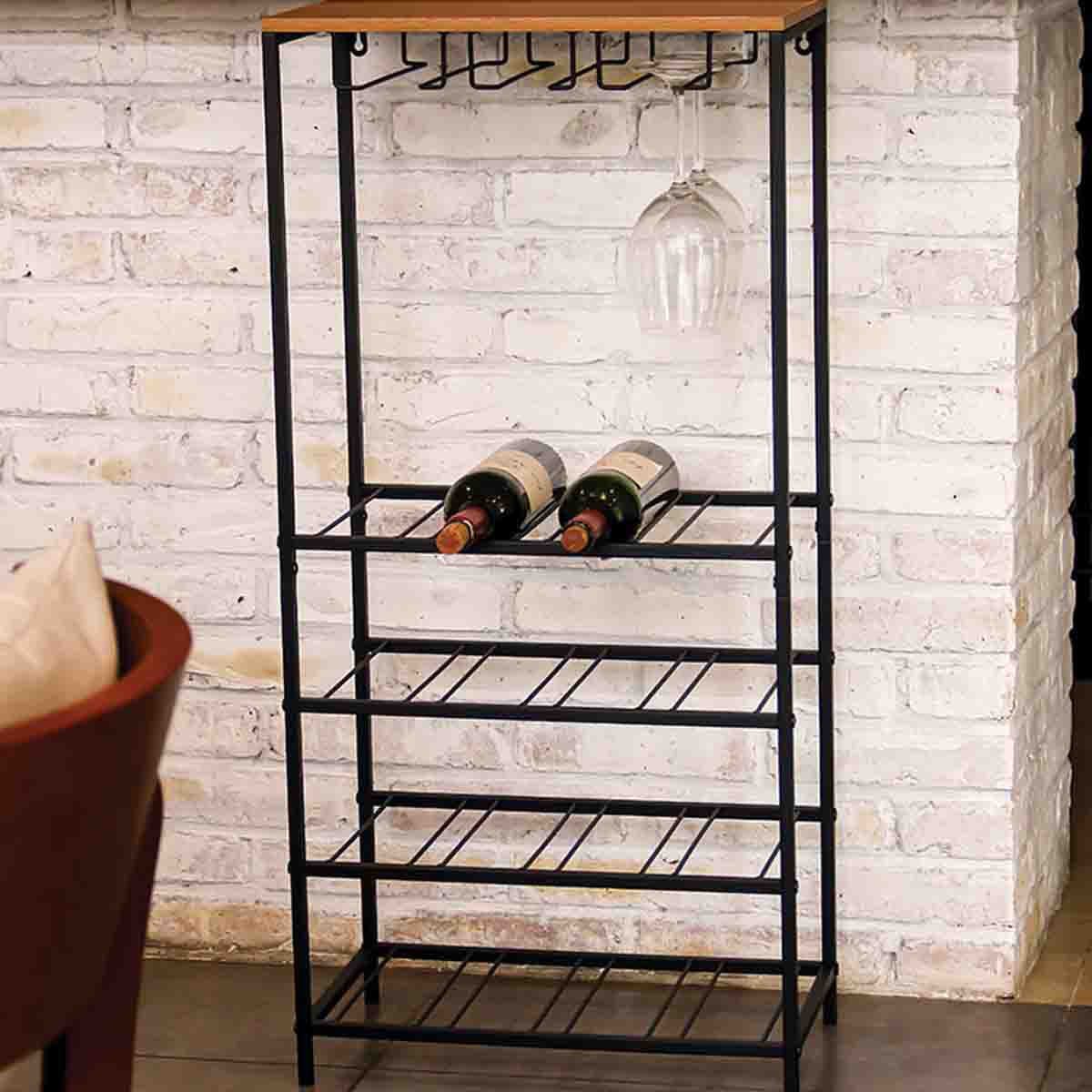 Wine Rack & Glass Holder W/2 Shelves 45x26x95cm