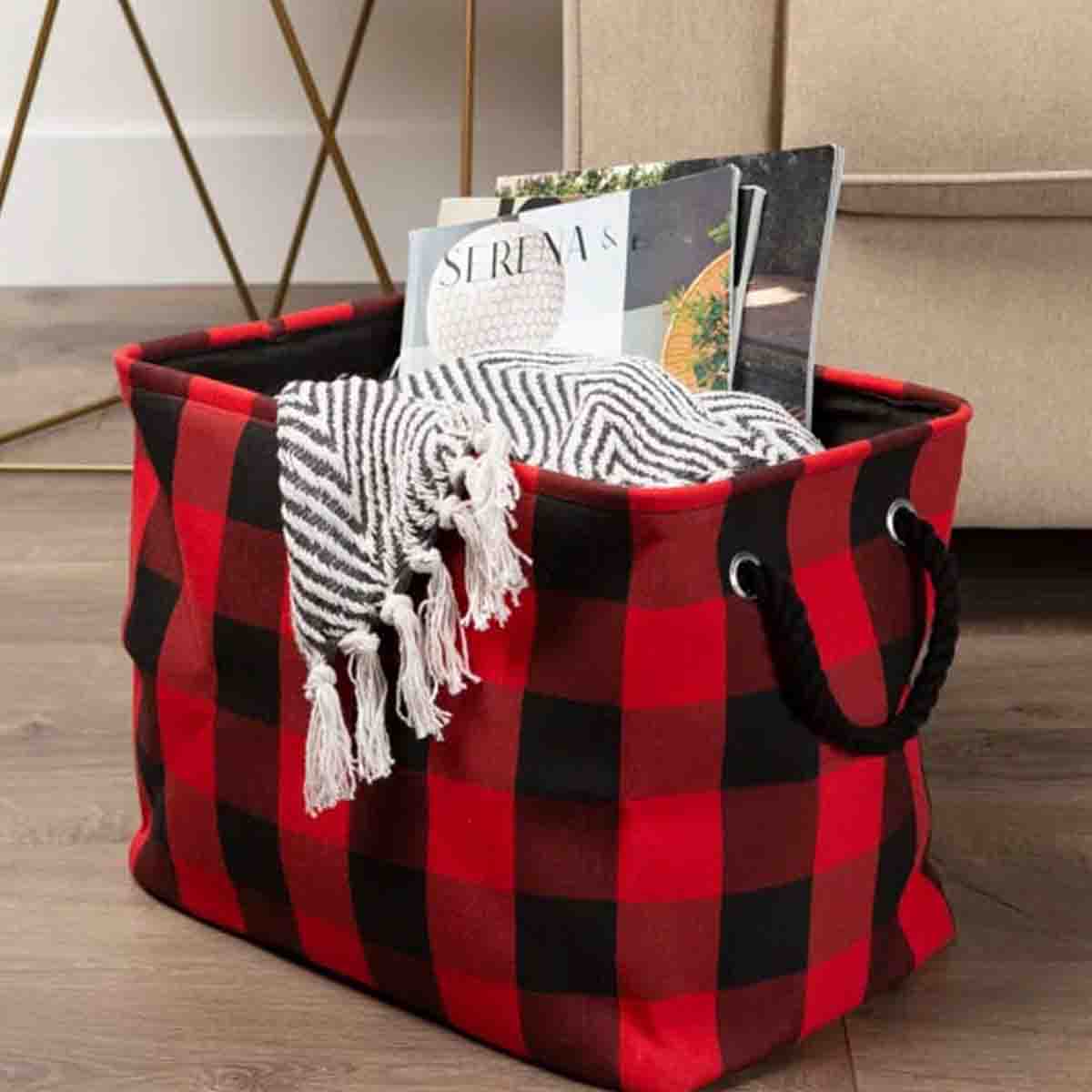 Lauren Taylor- Canvas Buffalo Plaid Baskets-16"L x12" W x14" H
