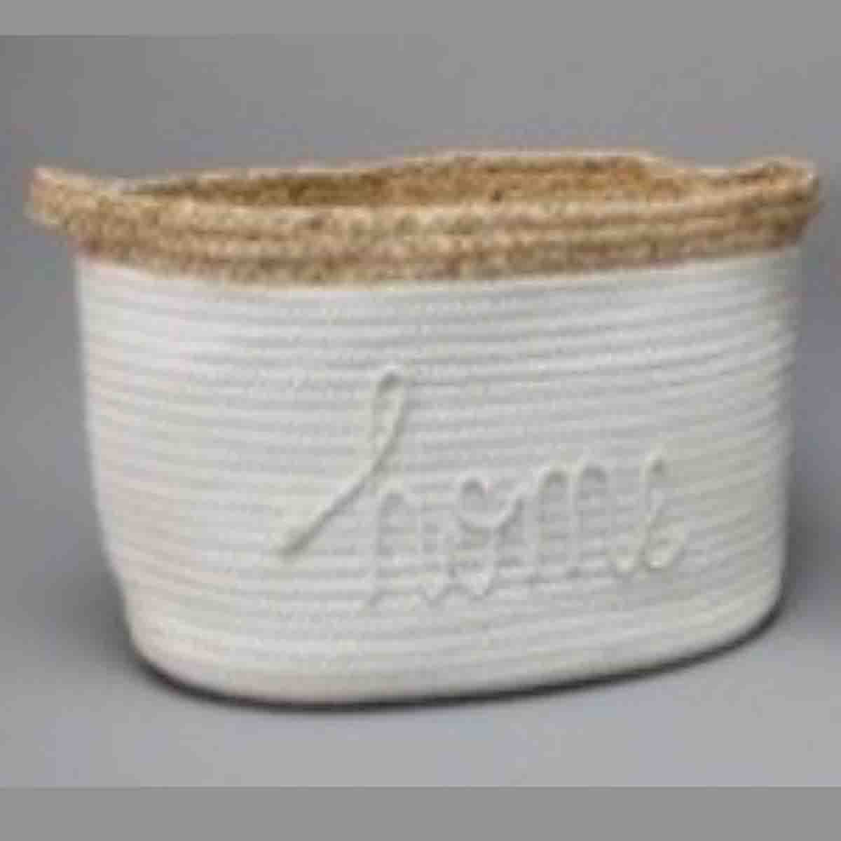 Lauren Taylor-White Rope Basket with Home Applique 12"L x 8 W" x 8"H