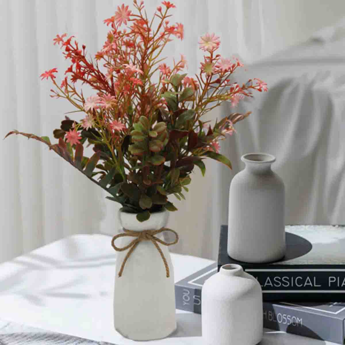 Lauren Taylor - Artificial Pink Bouquet in White Ceramic Vase