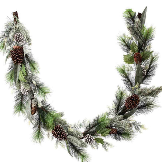 1.83m Mix Pine And Foliage Garland With Pinecones Green