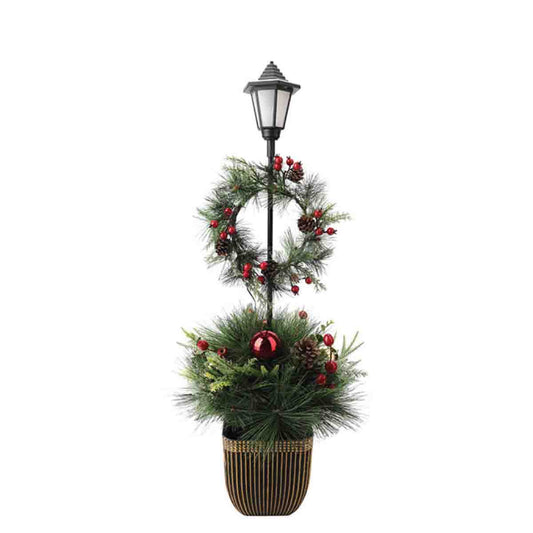 1m 35L potted prelit mixed pine with wreath & lantern