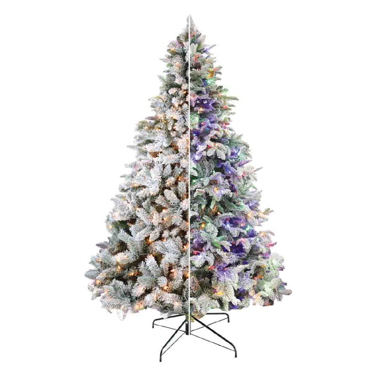 2.13m Prelit Flocked Pe/pvc Pine Tree 350l 5mm Led Dual Col