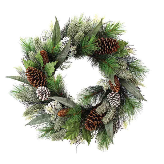 61cm Mix Pine and Foliage Wreath with pinecones