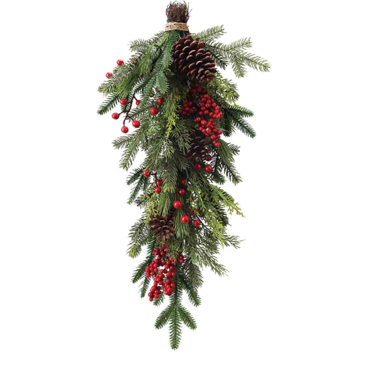 71cm Mixed Pine Teardrop With Pinecones And Red Berries