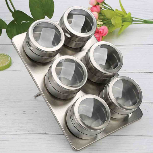 A LA CUISINE - 6pcs tin spice jar with window lid and metal stand 100ml
