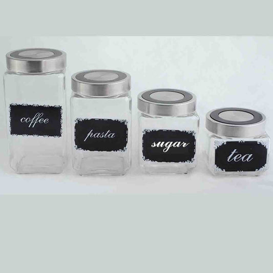 Set of 4 clear glass jars with black board