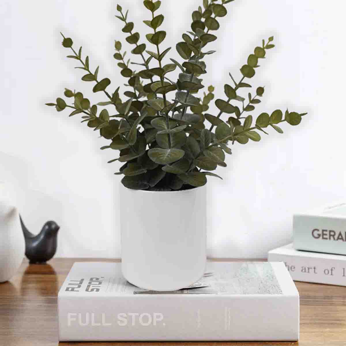 Artificial Eucalyptus Plant in white ceramic pot