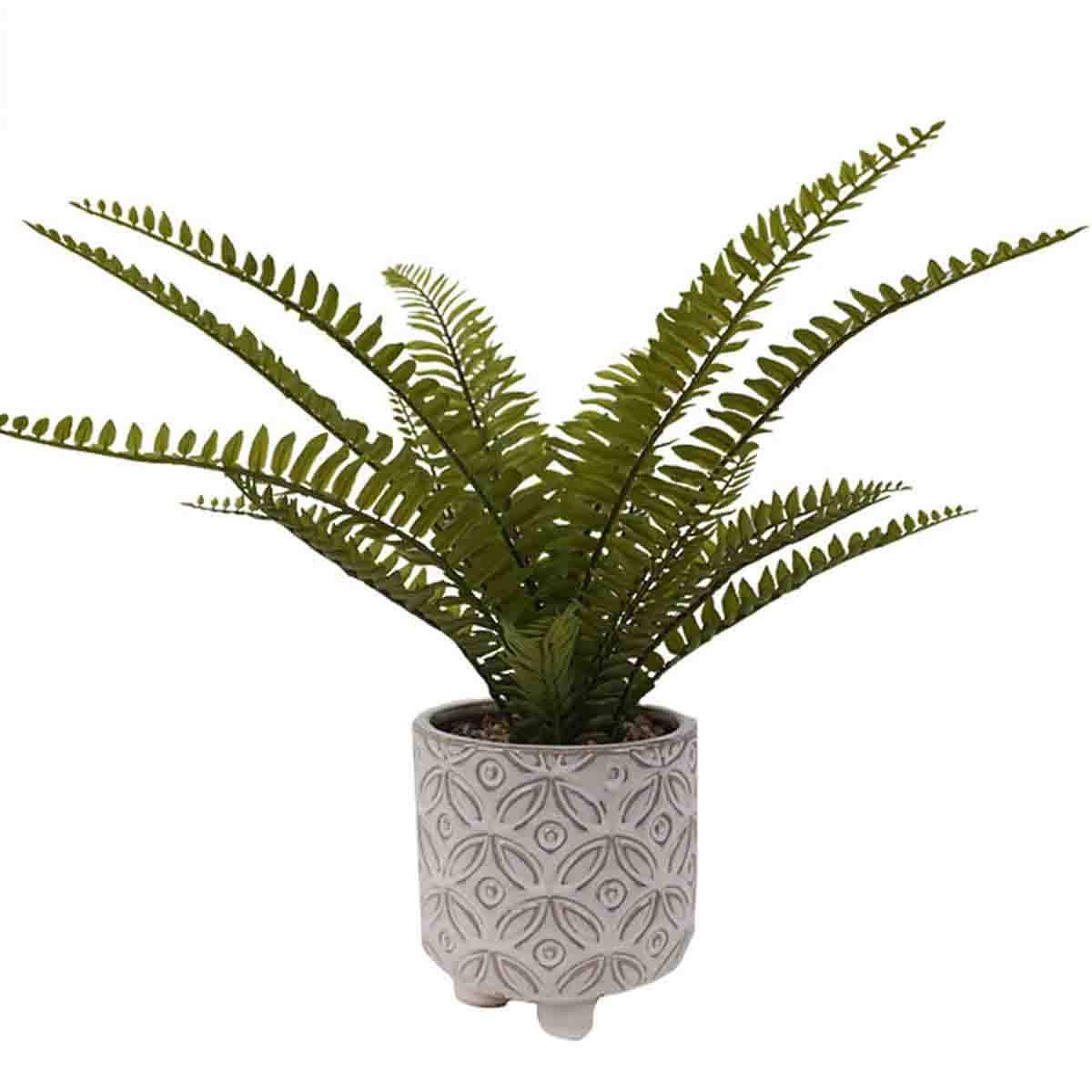 Artificial Fern in White Ceramic Footed Pot