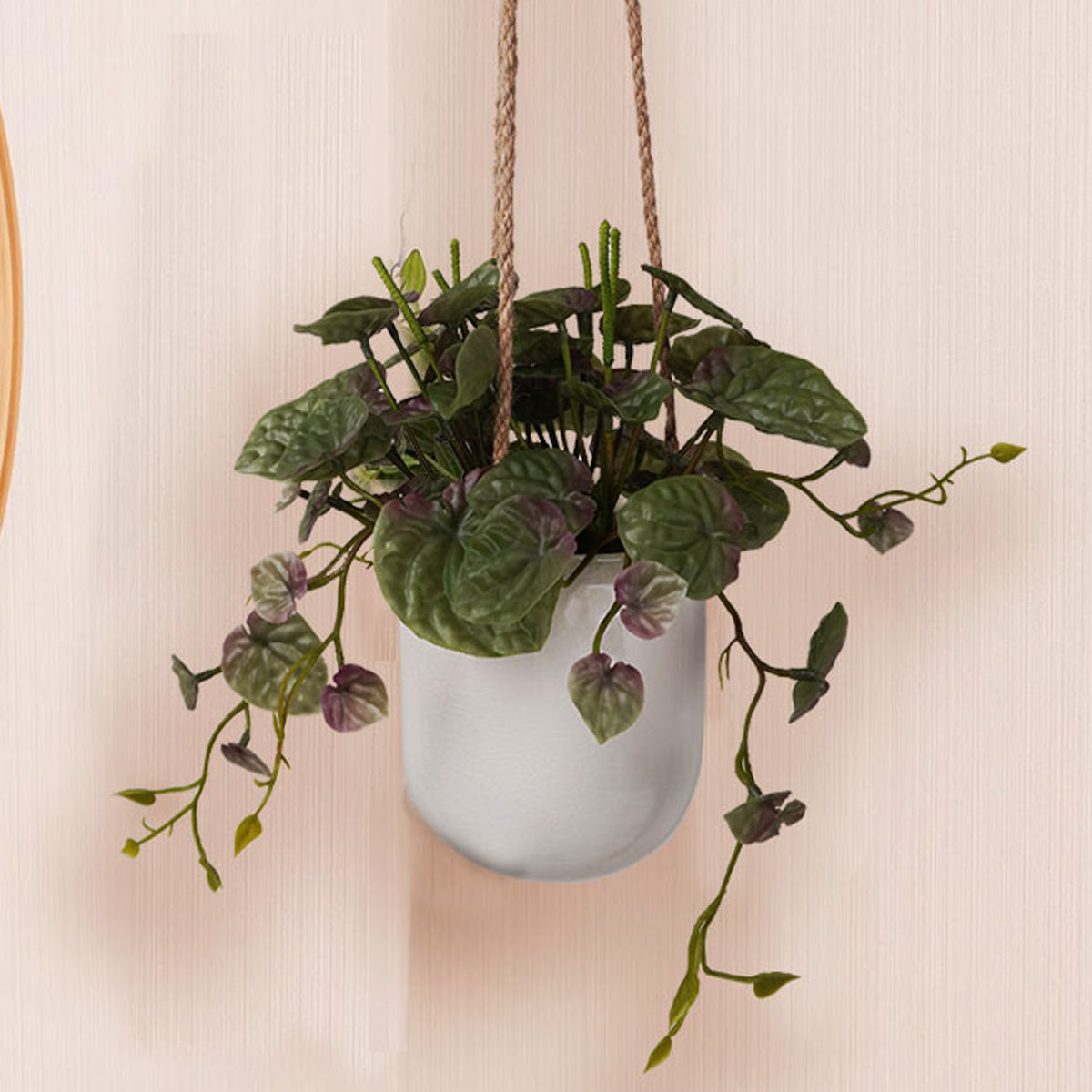 Artificial Hanging Plant White Ceramic Pot