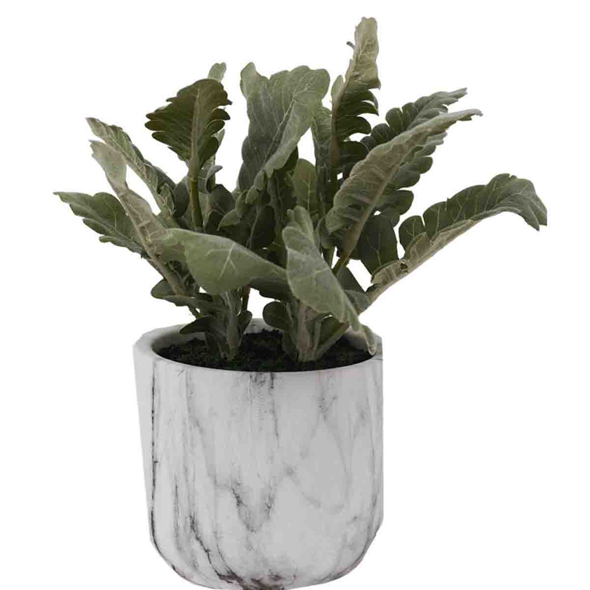 Artificial Lamb's Ear in White Marble Ceramic Pot