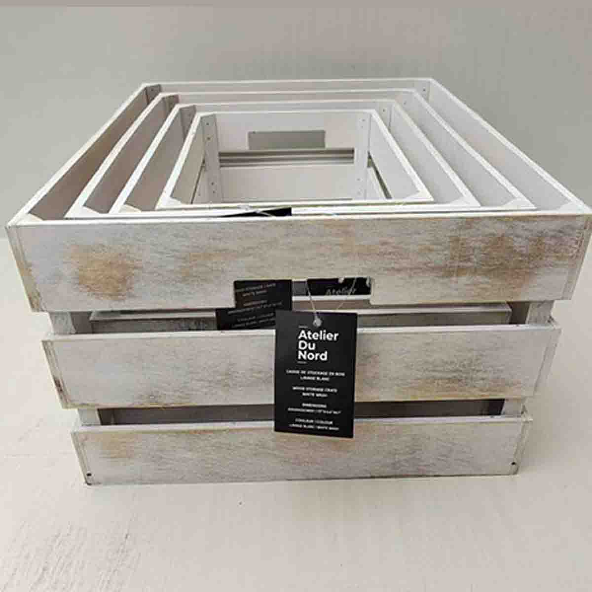 ATELIER DU NORD -Wood Storage Crate-white Wash 45x35x22cm