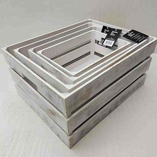 ATELIER DU NORD -Wood Storage Crate-white Wash 45x35x22cm