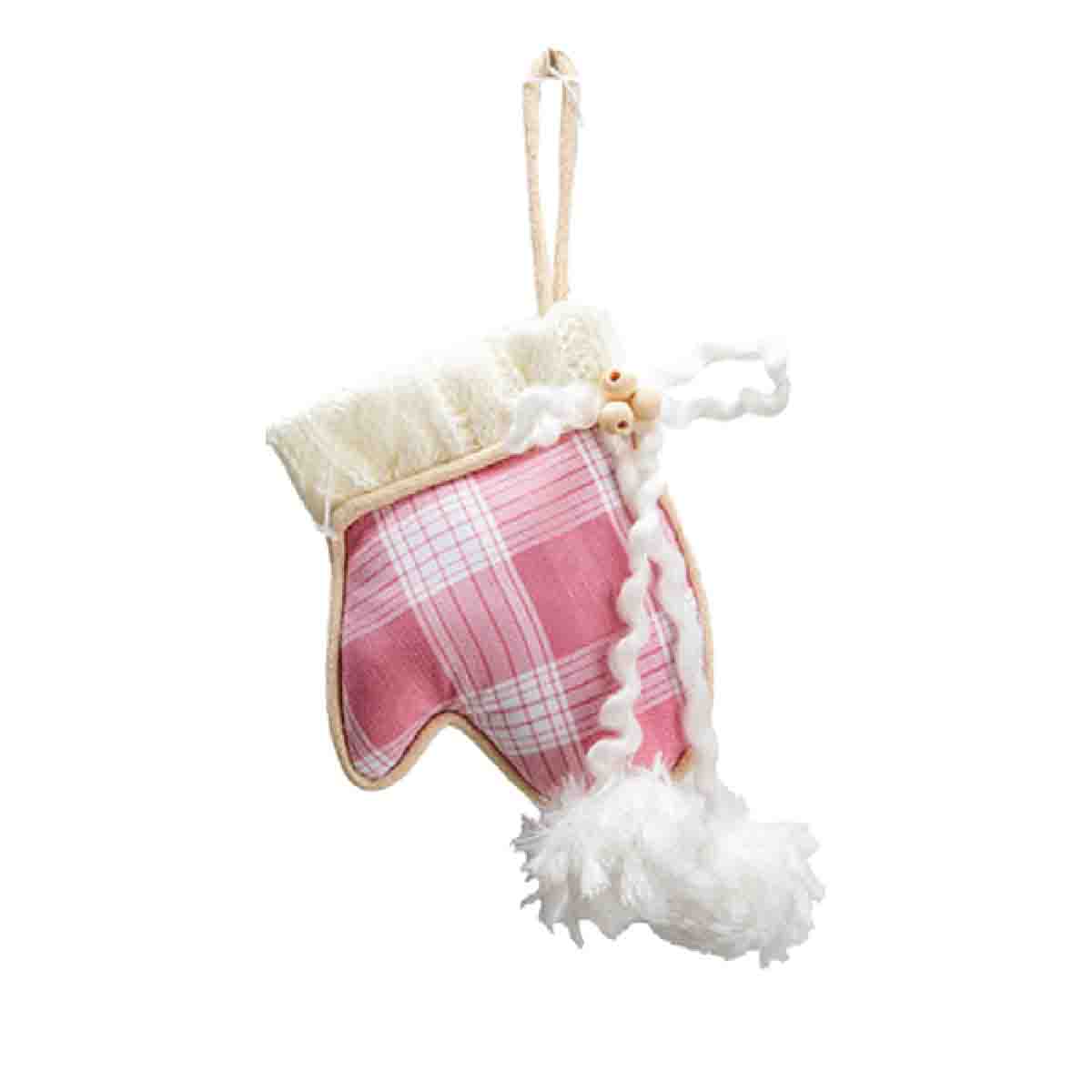Fabric Glove & Sock Hanging Ornament With Pom Pom Tassel 15cm