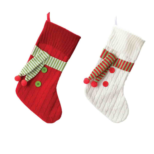 Fabric Knit Design Stocking WITH buttons & Scarf 53cm