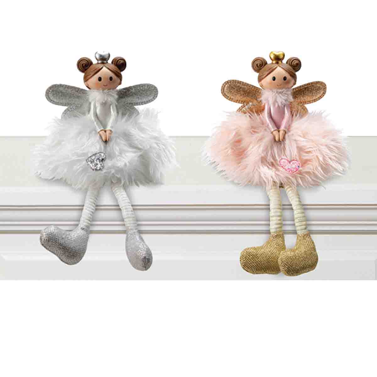 Fabric Sitting Angel With Dangling Leg Glittered Boots & Wings