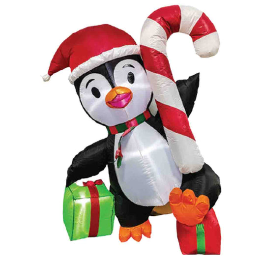 Inflatable Led Light Up Penguin With Gifts & Candy Cane