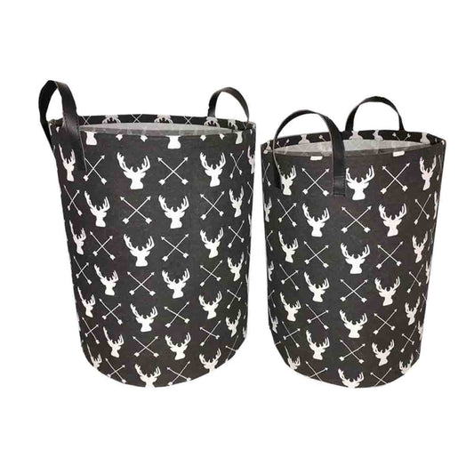 Lauren Taylor- Round Canvas Deer Print Baskets 15"D x18" H