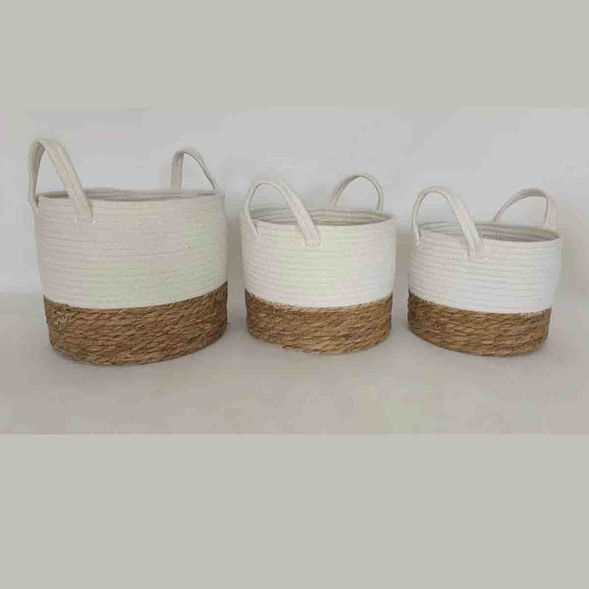 Lauren Taylor- White Round Rope Basket  10" D x 8" H