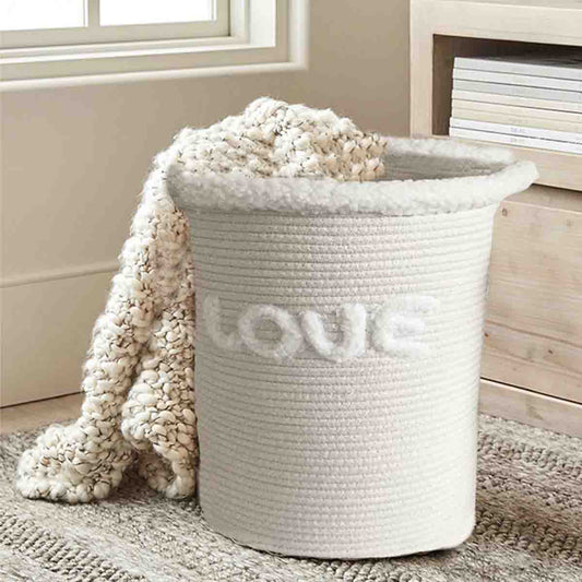 Lauren Taylor-Round Rope Baskets with Sherpa Trim 12"D x18" H