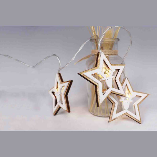 Lauren Taylor - 10 Pcs Light Chain With Wooden Star With Reindeer Head
