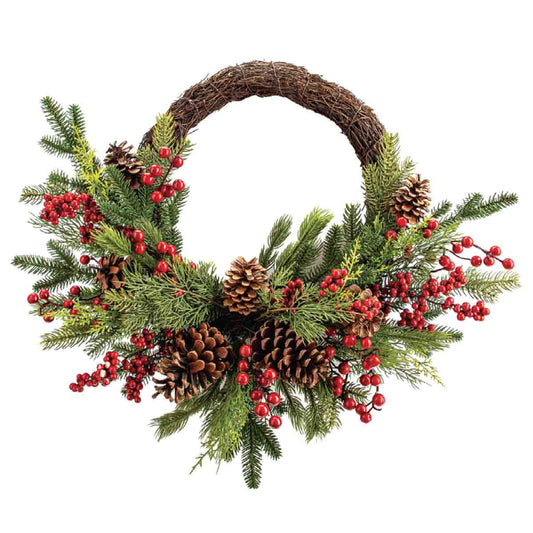 Mixed Half Wreath with Pinecones & Berries 61cm