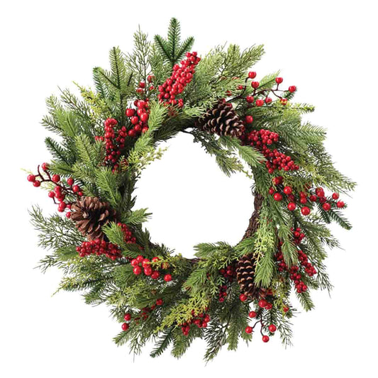 Mixed Pine Wreath with Red Berrie 61cm