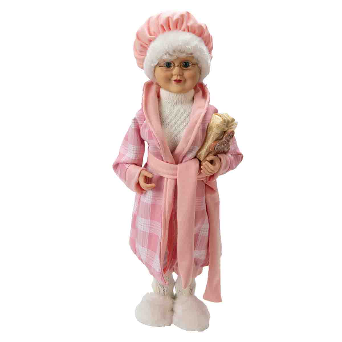 Mr & Mrs Claus Fabric Standing Figure Pink Bathrobe