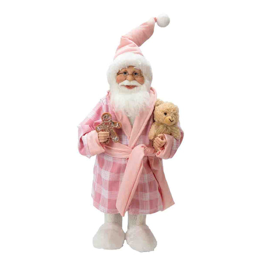 Mr & Mrs Claus Fabric Standing Figure Pink Bathrobe