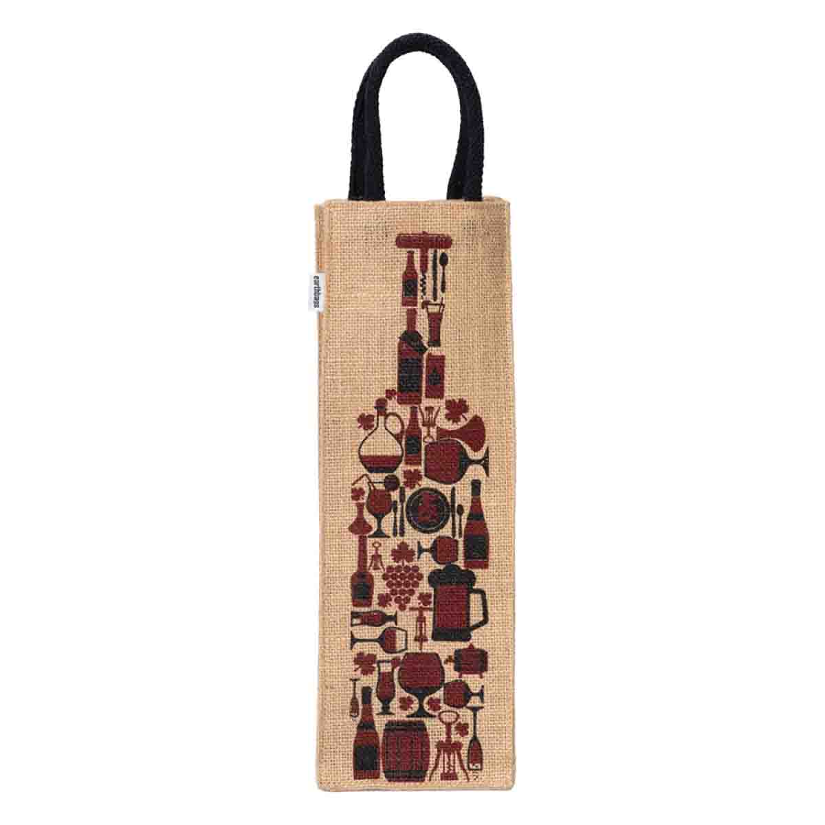 Printed Jute Wine Bags 4x4x14 In Asst