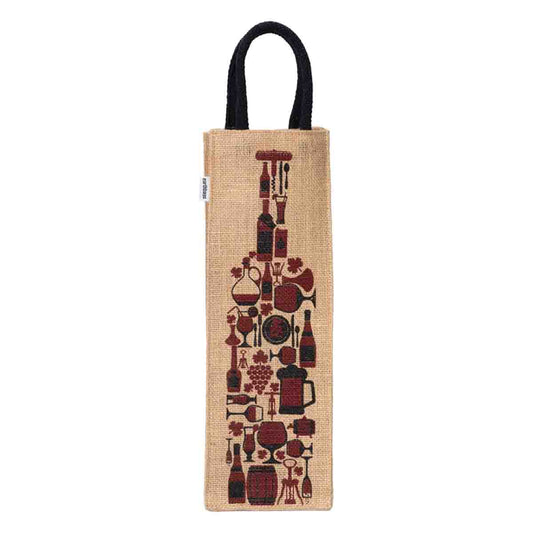 Printed Jute Wine Bags 4x4x14 In Asst