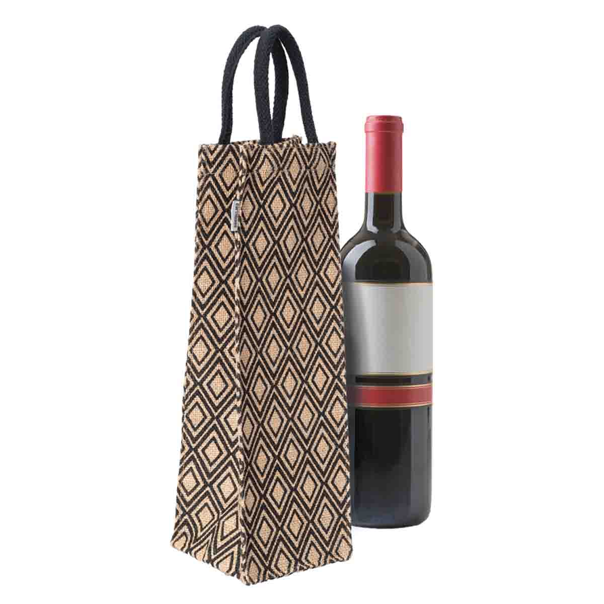 Printed Jute Wine Bags 4x4x14 In Asst