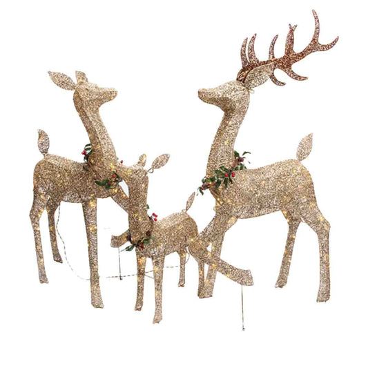 Set of 3 Light-Up Glitter Weave Reindeer 71 - 110 - 130 cm 220LED