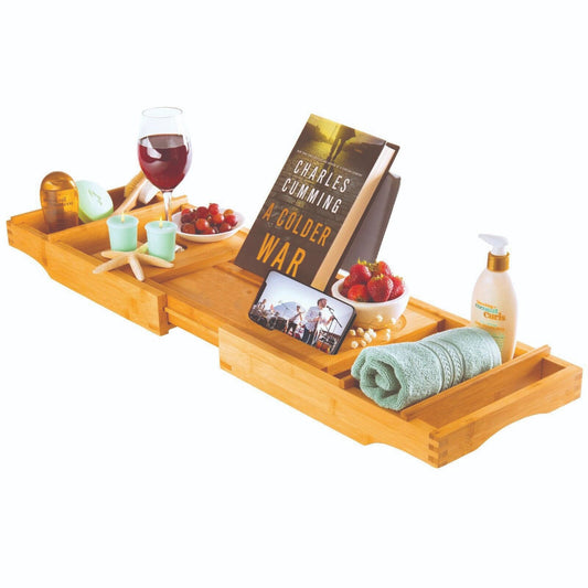 Spa- Bamboo Bath Tub Tray With Adjustable Arms