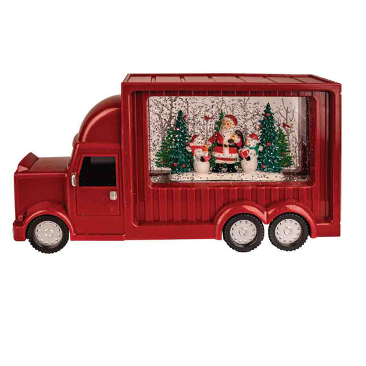 Water Globe Light-up Truck With winter Santa Scene 32x17cm red
